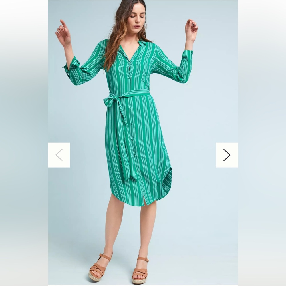 Maeve Green Striped Midi Shirt Dress